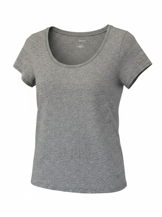 Quince Tops - Quince Heather Grey Scoop Neck Short Sleeve Tee Large Classic Minimalist
